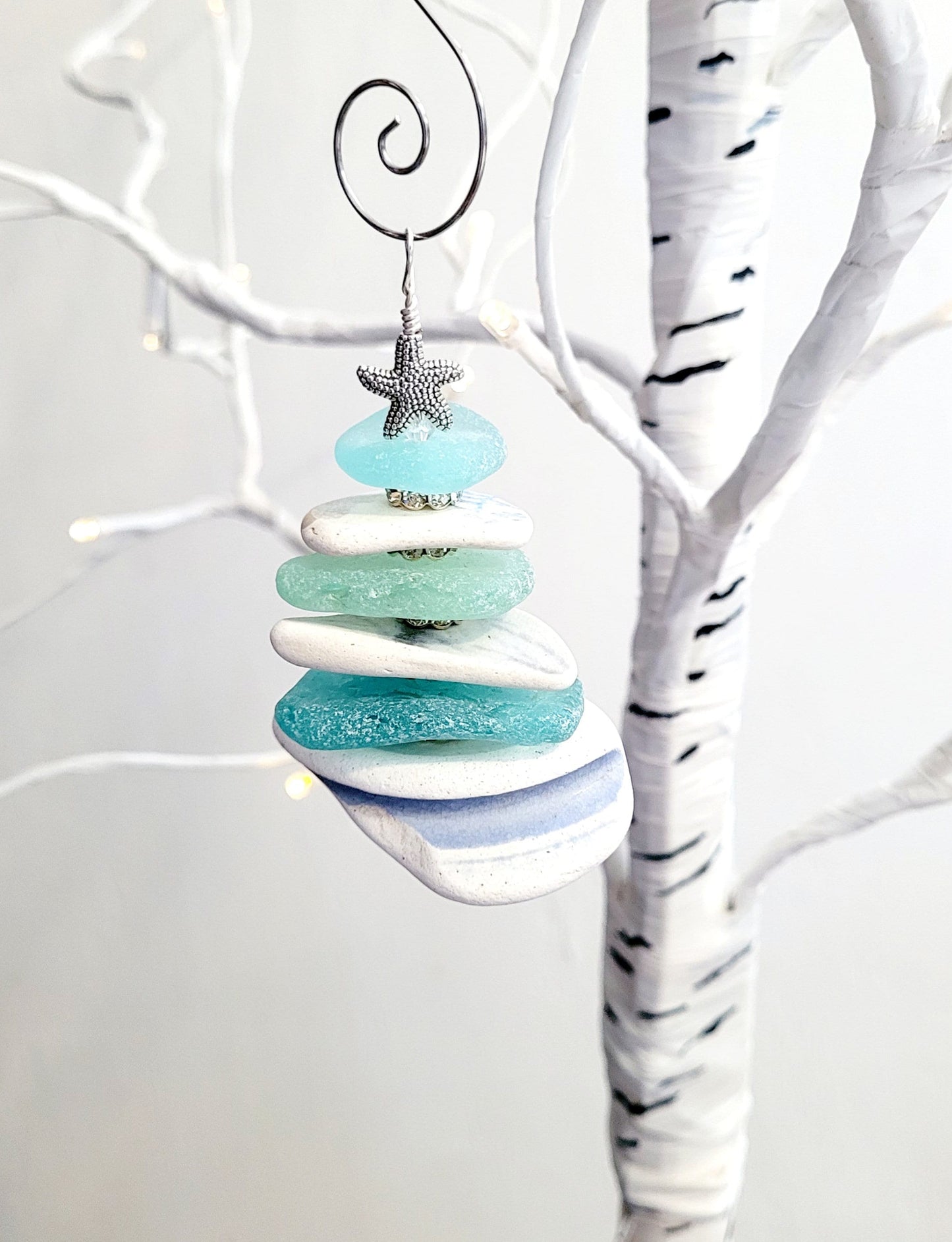 Sea Glass Christmas Tree Ornament/Sea Glass Pine Tree Ornament/Sea Pottery/Genuine Sea Glass Tree Ornament/231