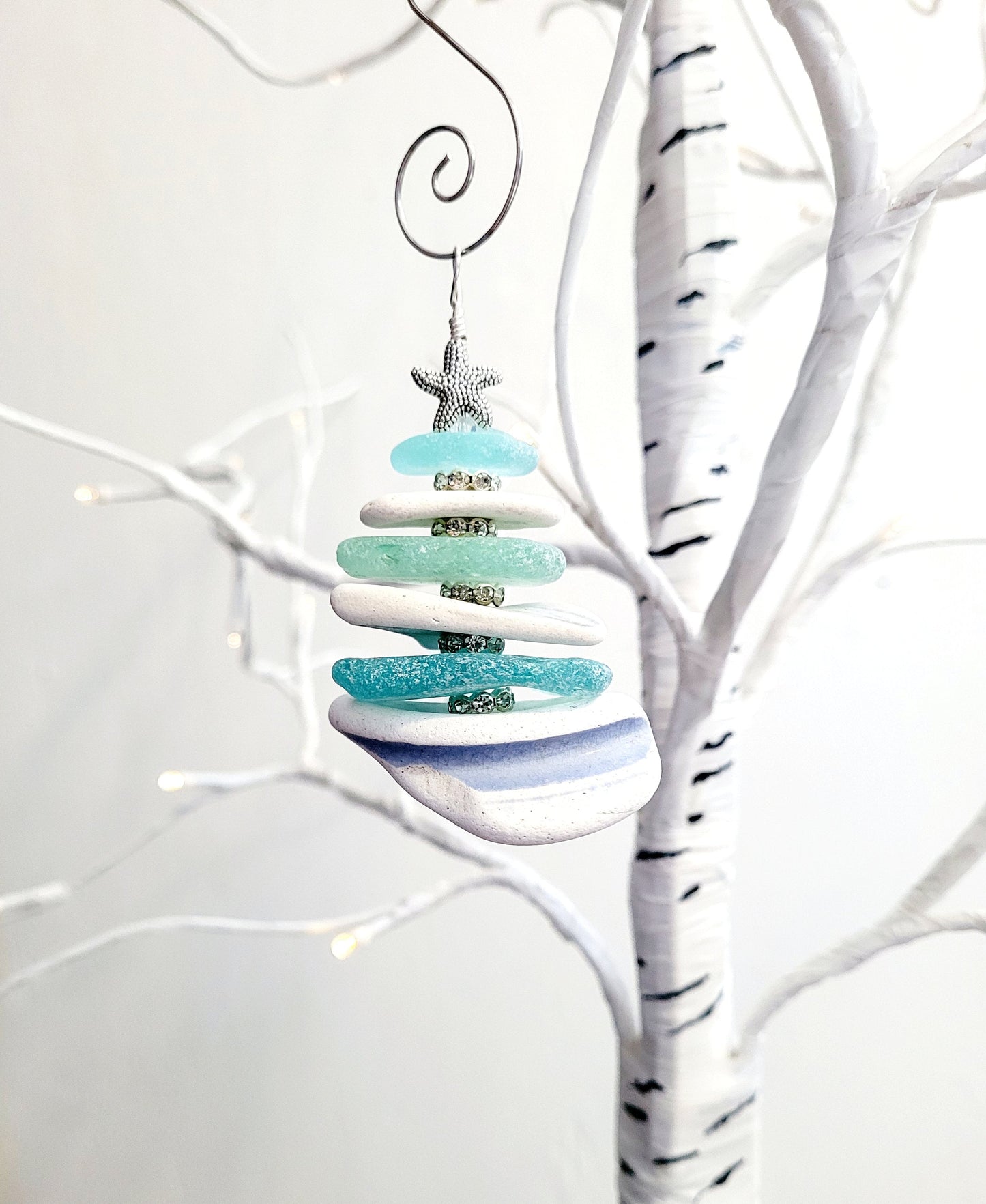 Sea Glass Christmas Tree Ornament/Sea Glass Pine Tree Ornament/Sea Pottery/Genuine Sea Glass Tree Ornament/231