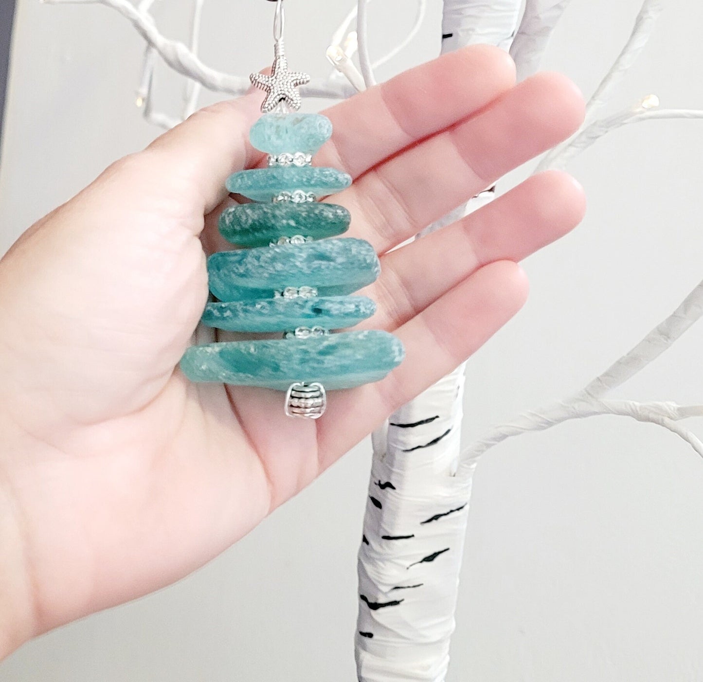 Sea Glass Christmas Tree Ornament/Sea Glass Pine Tree Ornament/Genuine Sea Glass Tree Ornament/233