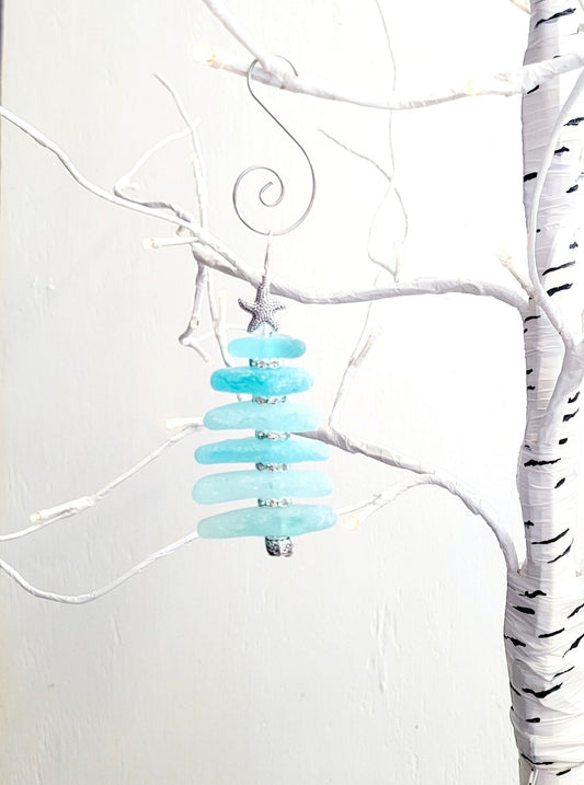 Sea Glass Christmas Tree Ornament/Sea Glass Pine Tree Ornament/Genuine Sea Glass Tree Ornament/234