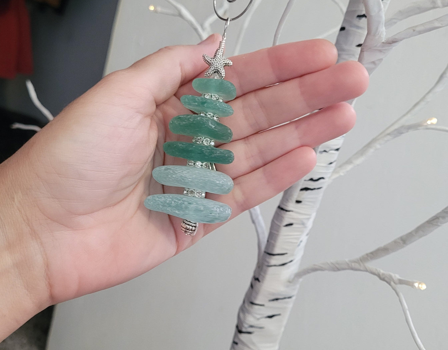 Sea Glass Christmas Tree Ornament/Sea Glass Pine Tree Ornament/Genuine Sea Glass Tree Ornament/235