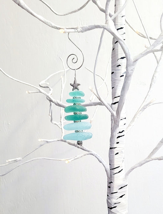 Sea Glass Christmas Tree Ornament/Sea Glass Pine Tree Ornament/Genuine Sea Glass Tree Ornament/235