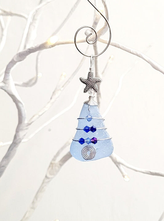 Genuine Sea Glass Christmas Tree Pendant/Sea Glass Christmas Tree Ornament/Coastal Ornament/Beach Decor/11d