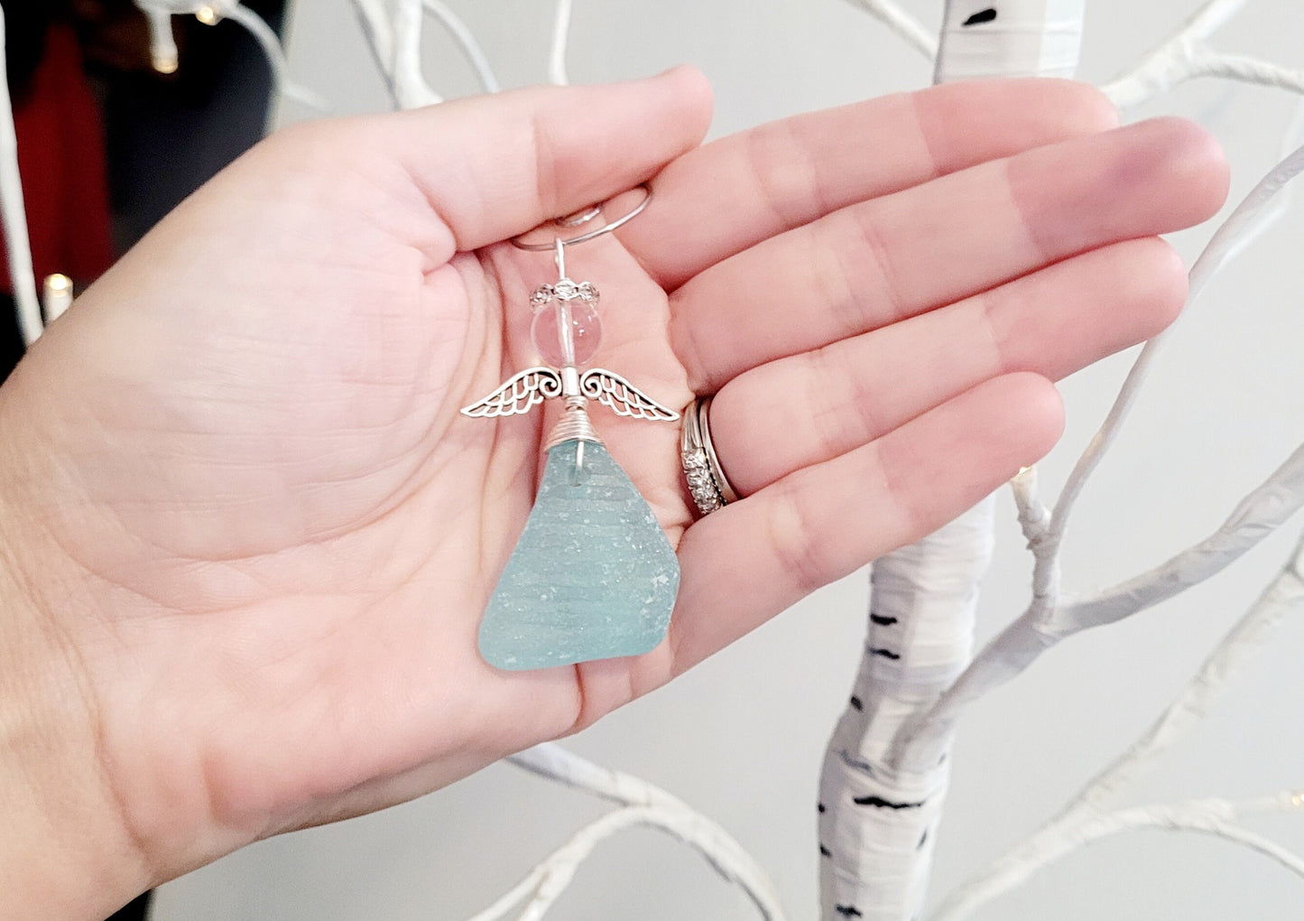 Genuine Sea Glass Angel Sun Catcher/Angel Car Charm/Angel Pendant/Angel Ornament/Get Well Gift/Religious Gift/Gift for Her/Birthday Gift/123