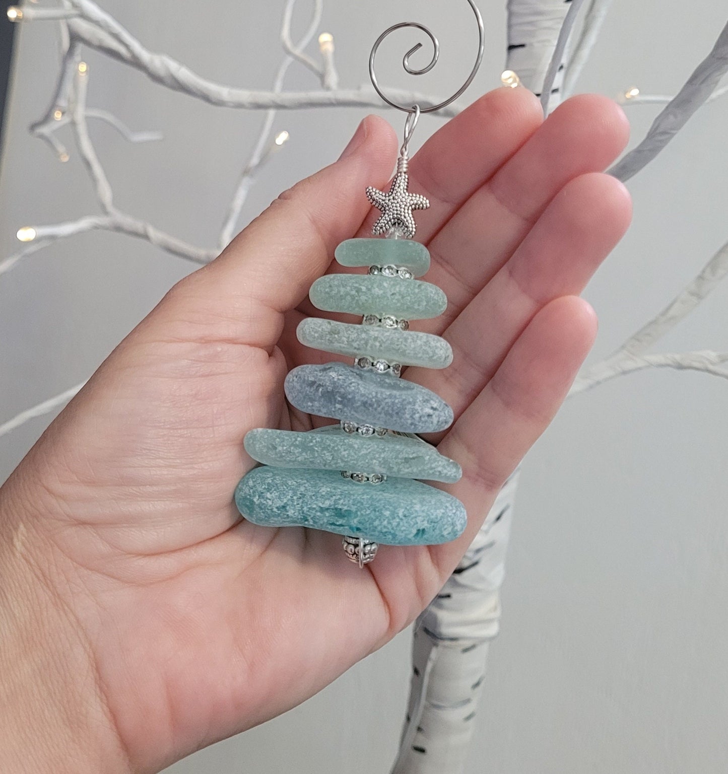 Sea Glass Christmas Tree Ornament/Sea Glass Pine Tree Ornament/Genuine Sea Glass Tree Ornament/236