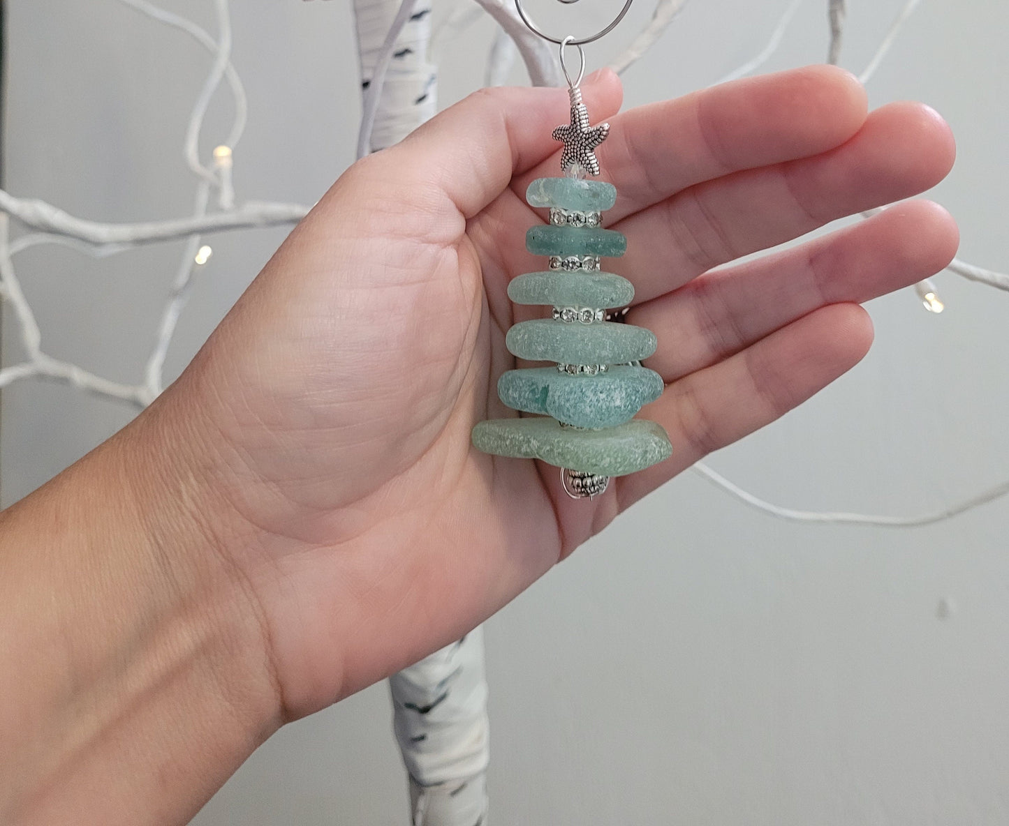 Sea Glass Christmas Tree Ornament/Sea Glass Pine Tree Ornament/Genuine Sea Glass Tree Ornament/237