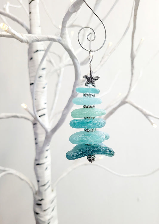 Sea Glass Christmas Tree Ornament/Sea Glass Pine Tree Ornament/Genuine Sea Glass Tree Ornament/239