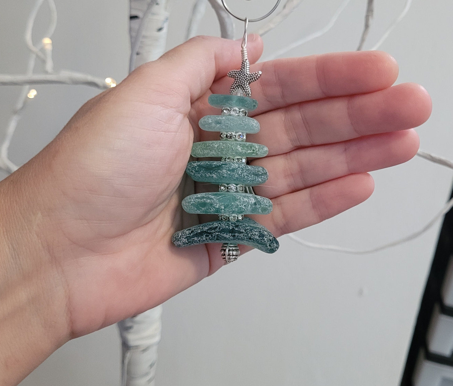 Sea Glass Christmas Tree Ornament/Sea Glass Pine Tree Ornament/Genuine Sea Glass Tree Ornament/239