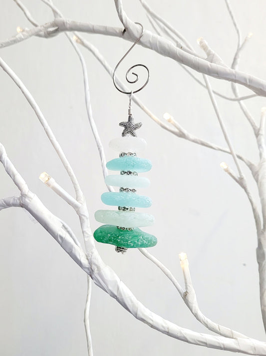 Sea Glass Christmas Tree Ornament/Sea Glass Pine Tree Ornament/Genuine Sea Glass Tree Ornament/241