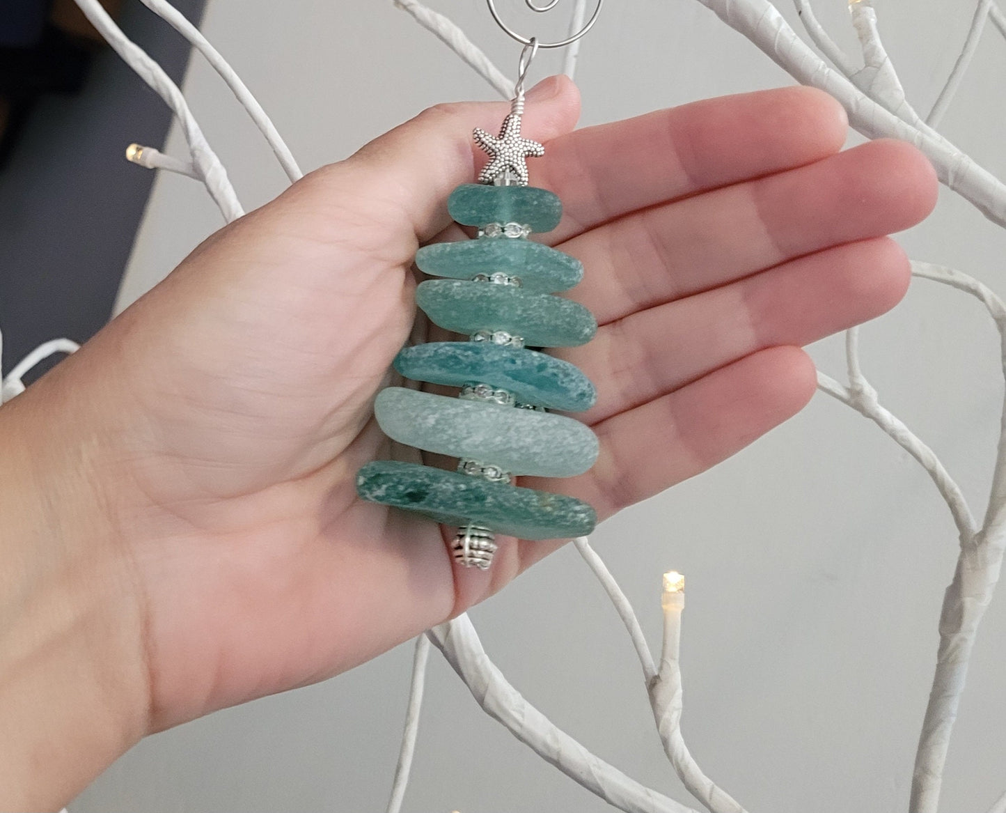 Sea Glass Christmas Tree Ornament/Sea Glass Pine Tree Ornament/Genuine Sea Glass Tree Ornament/242