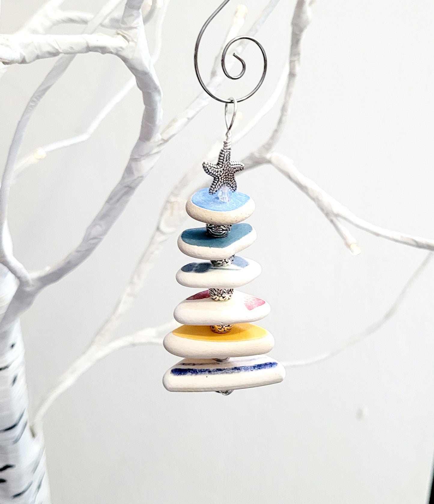 Sea Glass Christmas Tree Ornament/Sea Glass Pine Tree Ornament/Sea Pottery/Genuine Sea Glass Tree Ornament/243