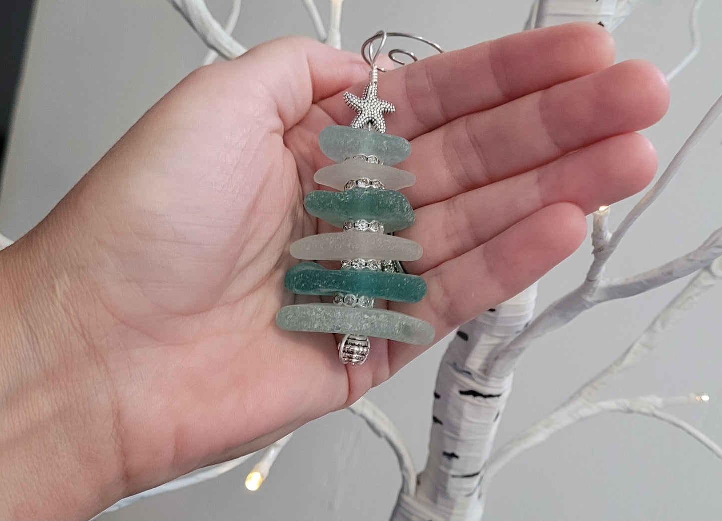 Sea Glass Christmas Tree Ornament/Sea Glass Pine Tree Ornament/Genuine Sea Glass Tree Ornament/245