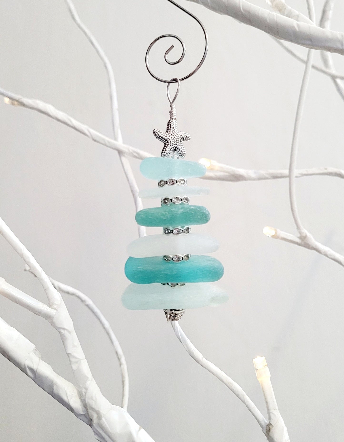 Sea Glass Christmas Tree Ornament/Sea Glass Pine Tree Ornament/Genuine Sea Glass Tree Ornament/245