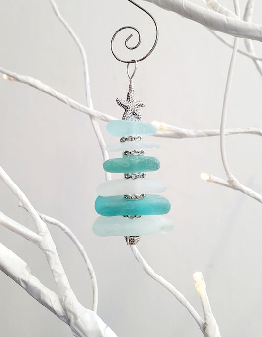 Sea Glass Christmas Tree Ornament/Sea Glass Pine Tree Ornament/Genuine Sea Glass Tree Ornament/245