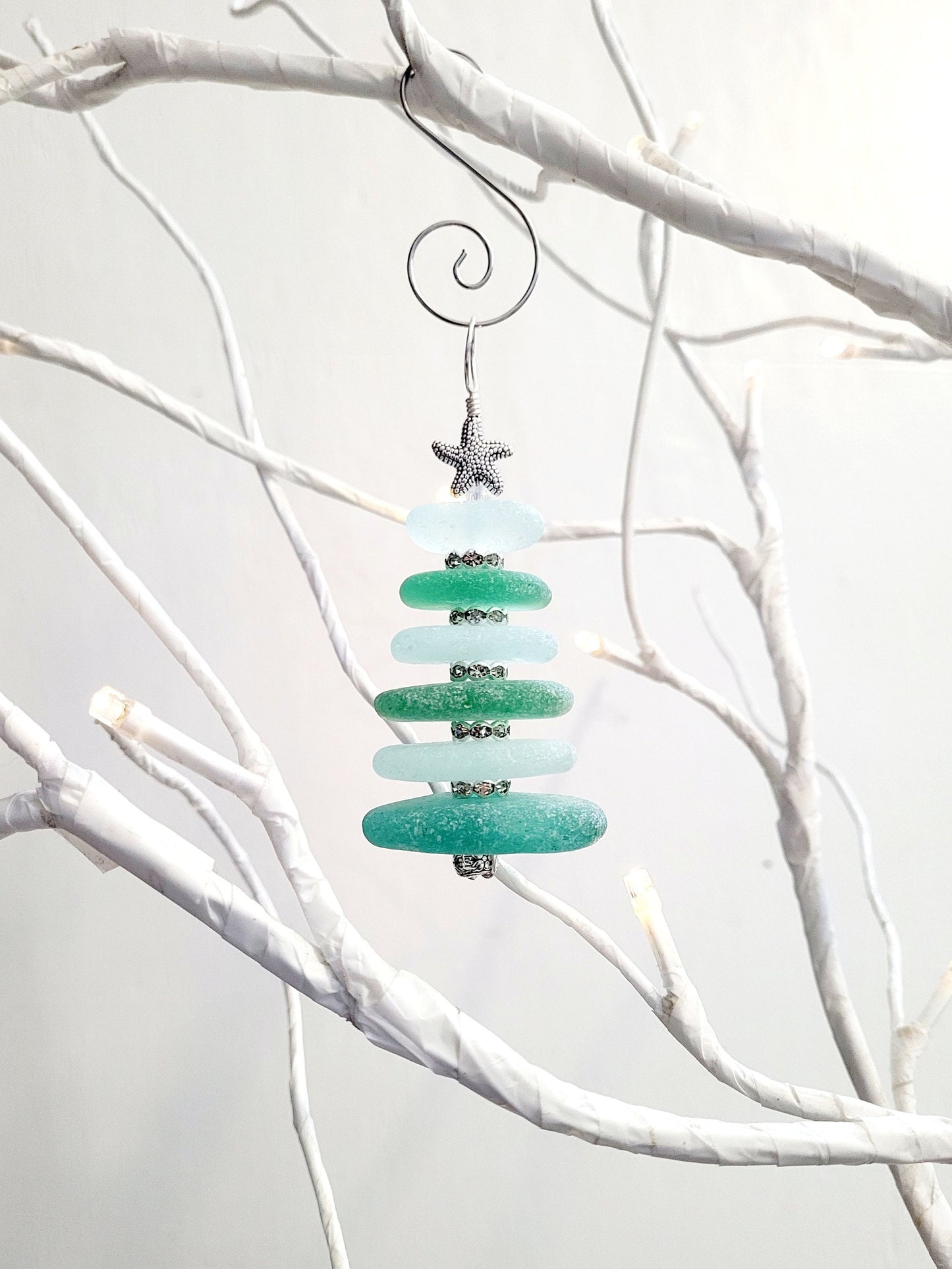 Sea Glass Christmas Tree Ornament/Sea Glass Pine Tree Ornament/Genuine Sea Glass Tree Ornament/246