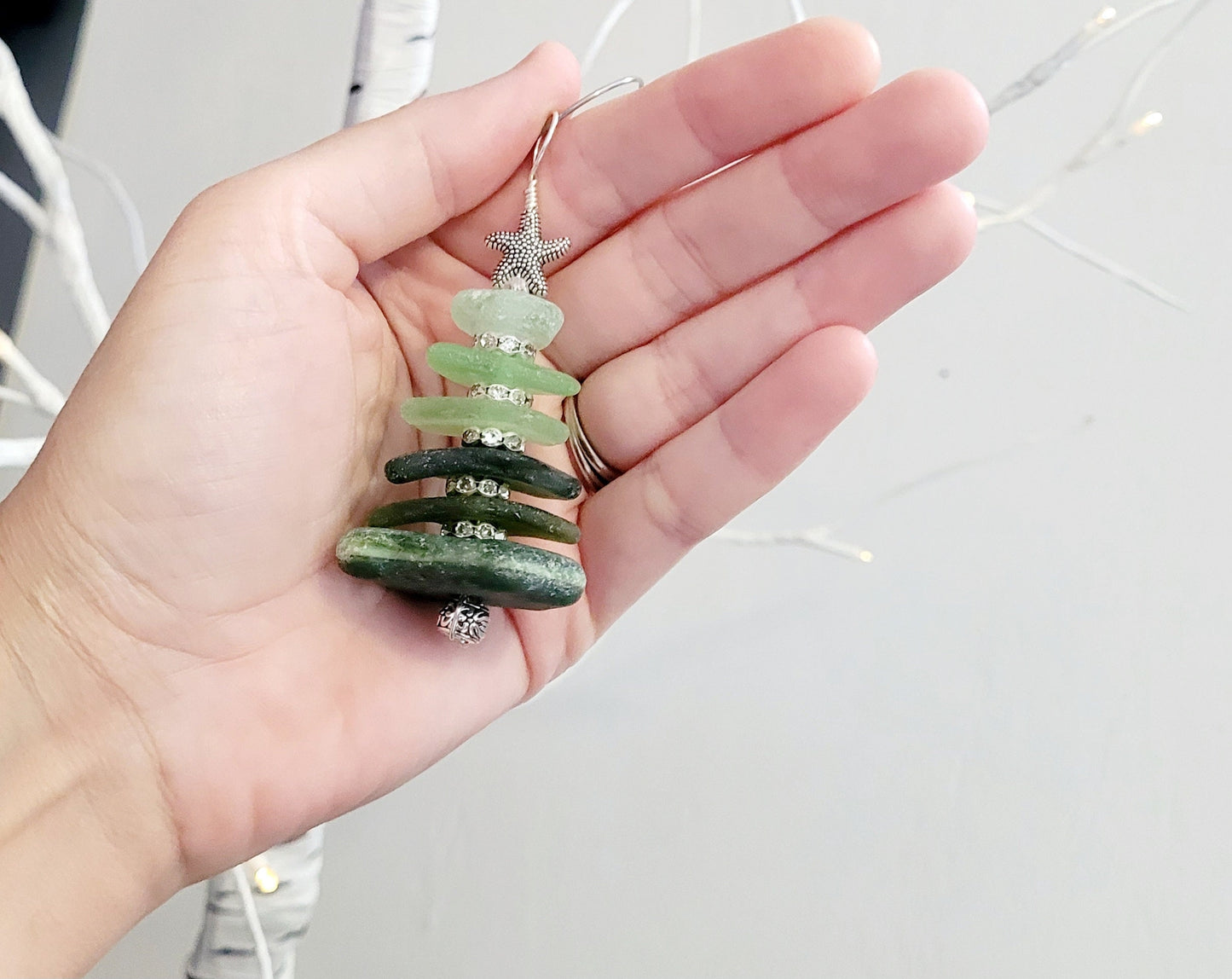 Sea Glass Christmas Tree Ornament/Sea Glass Pine Tree Ornament/Genuine Sea Glass Tree Ornament/247