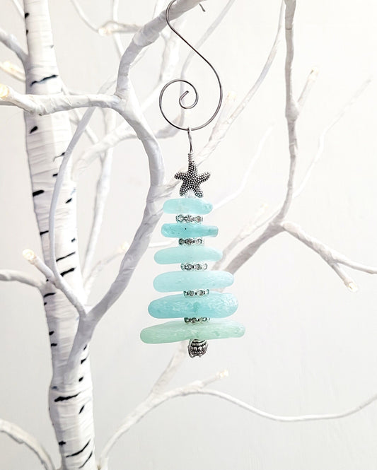 Sea Glass Christmas Tree Ornament/Sea Glass Pine Tree Ornament/Genuine Sea Glass Tree Ornament/237