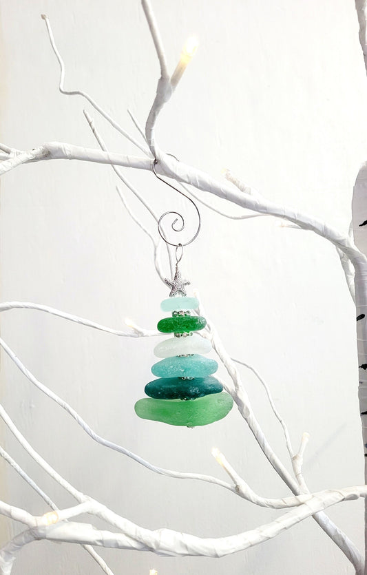 Sea Glass Christmas Tree Ornament/Sea Glass Pine Tree Ornament/Genuine Sea Glass Tree Ornament/250