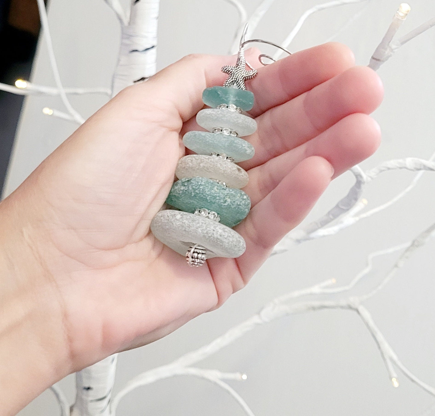 Sea Glass Christmas Tree Ornament/Sea Glass Pine Tree Ornament/Genuine Sea Glass Tree Ornament/251