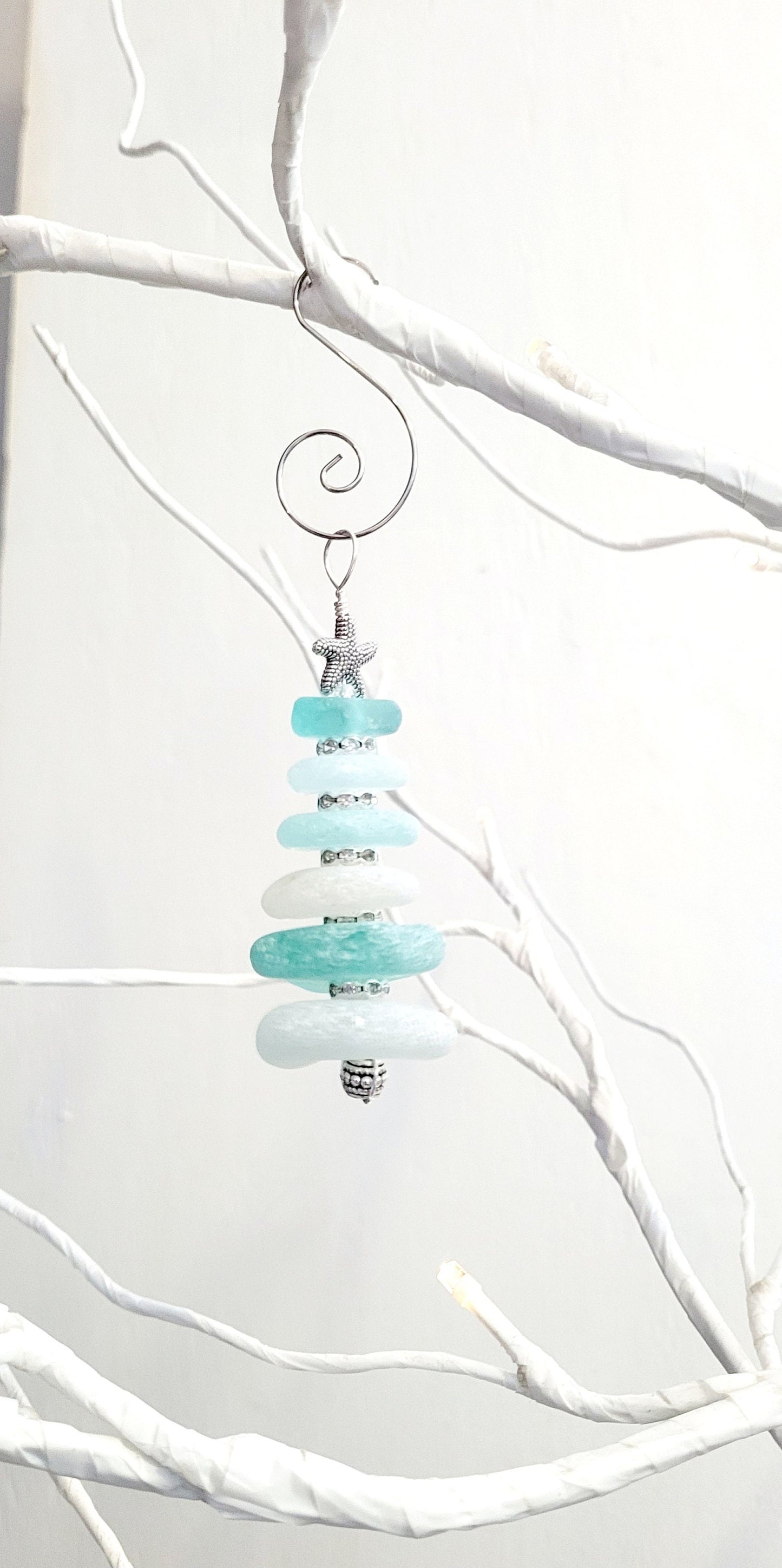 Sea Glass Christmas Tree Ornament/Sea Glass Pine Tree Ornament/Genuine Sea Glass Tree Ornament/251