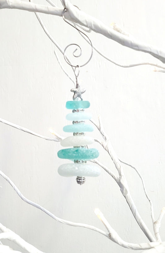 Sea Glass Christmas Tree Ornament/Sea Glass Pine Tree Ornament/Genuine Sea Glass Tree Ornament/251