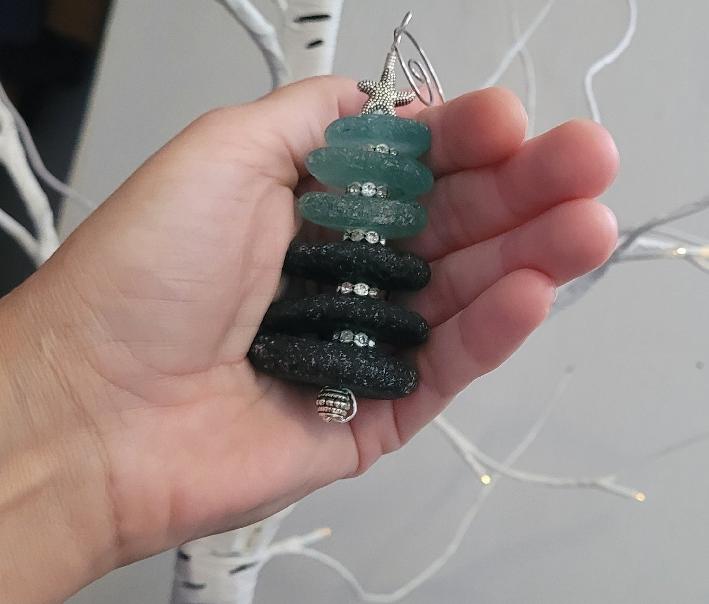 Sea Glass Christmas Tree Ornament/Sea Glass Pine Tree Ornament/Genuine Sea Glass Tree Ornament/253