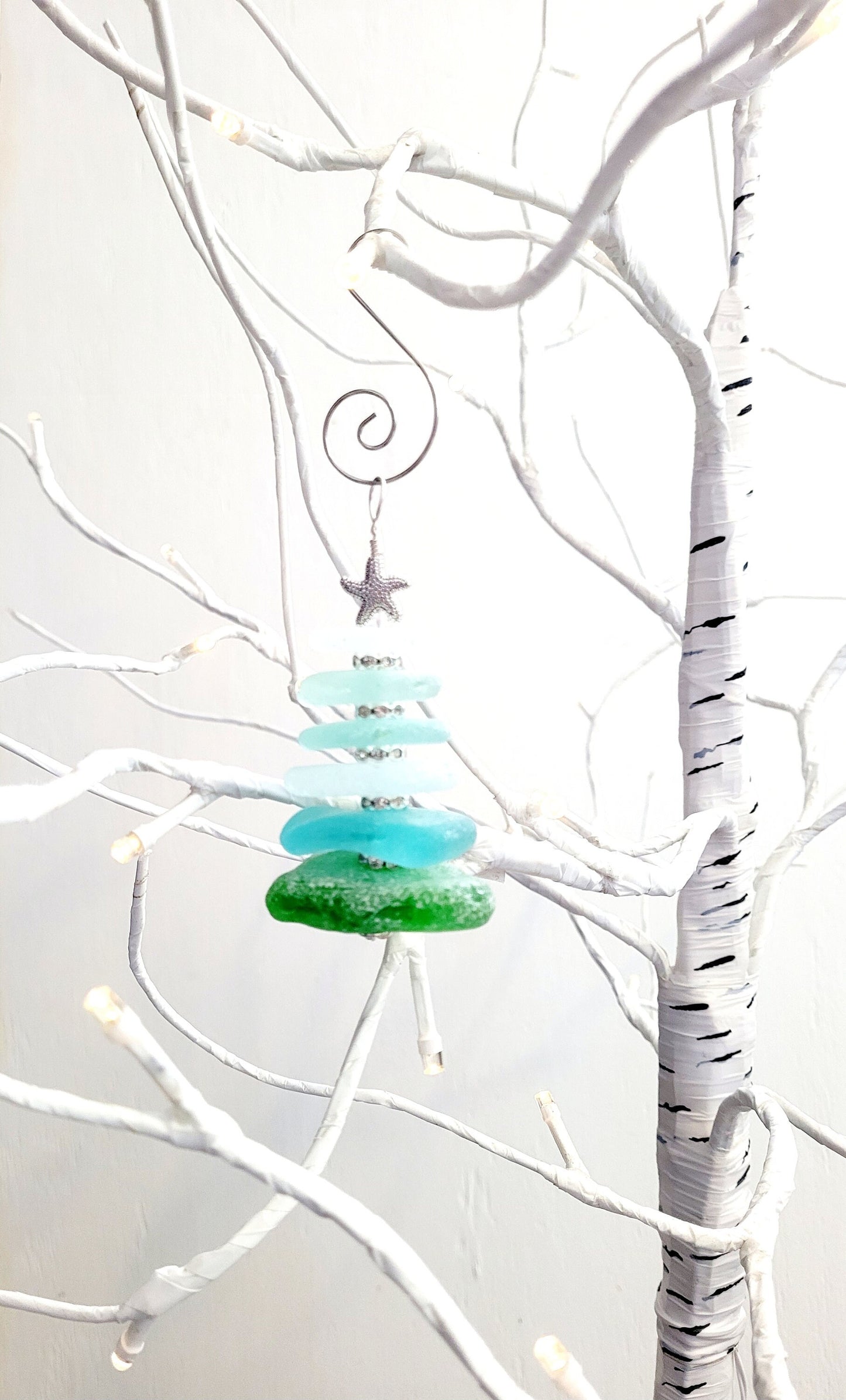 Sea Glass Christmas Tree Ornament/Sea Glass Pine Tree Ornament/Genuine Sea Glass Tree Ornament/254