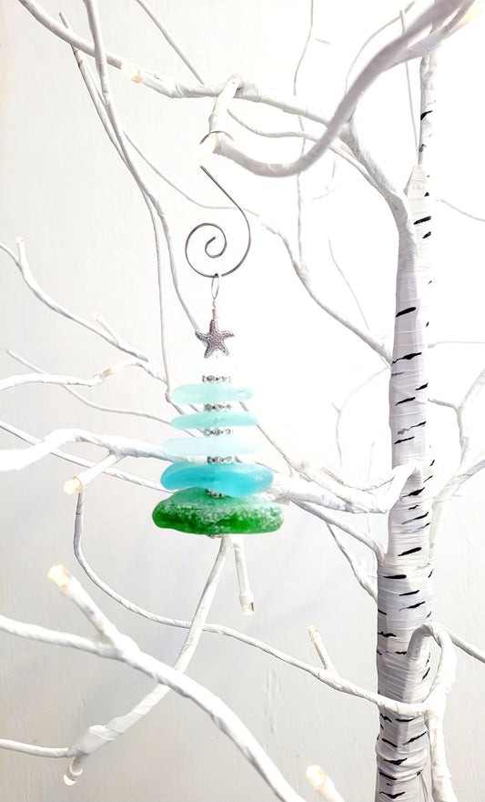 Sea Glass Christmas Tree Ornament/Sea Glass Pine Tree Ornament/Genuine Sea Glass Tree Ornament/254