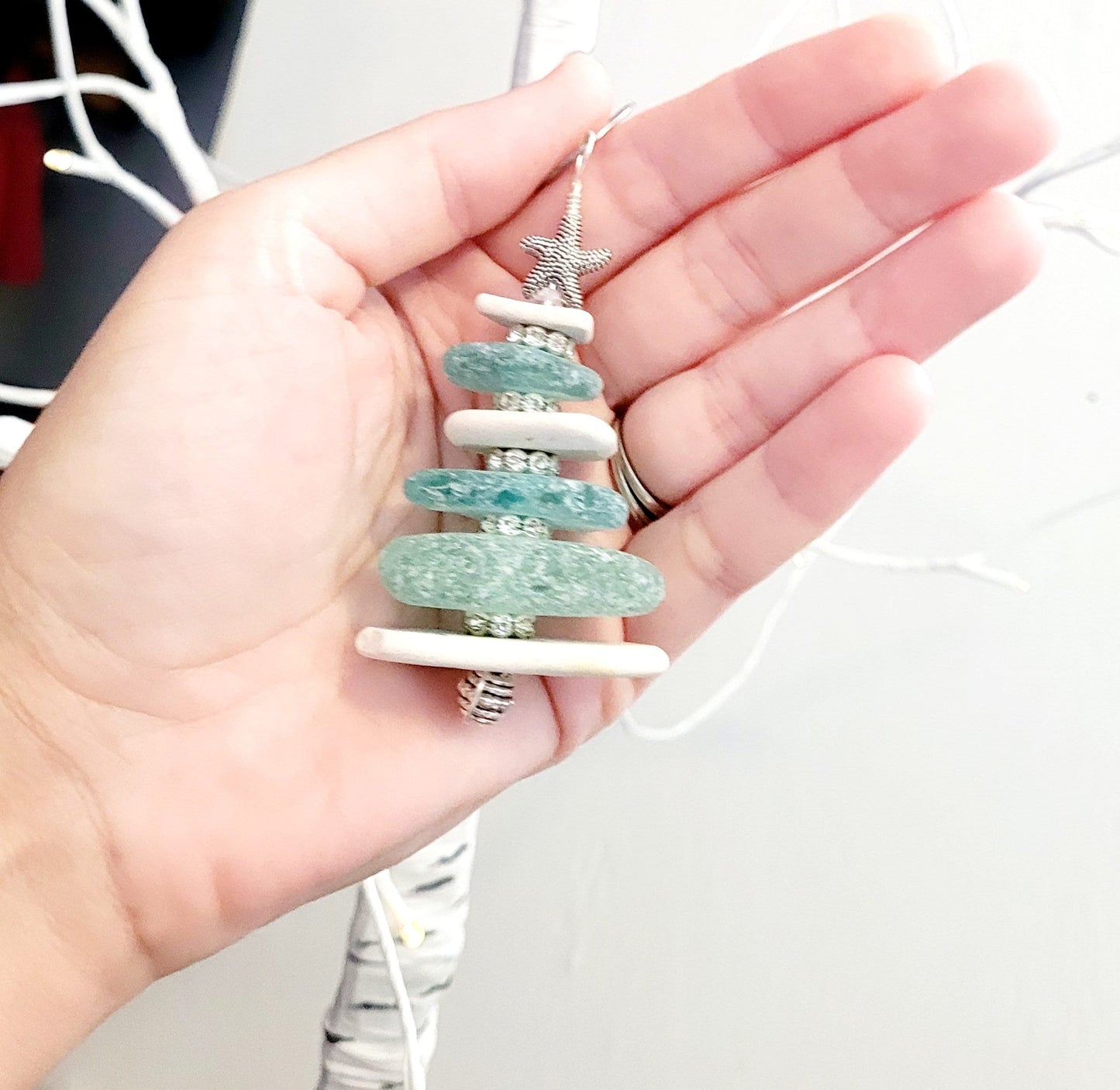 Sea Glass Christmas Tree Ornament/Sea Glass Pine Tree Ornament/Sea Pottery/Genuine Sea Glass Tree Ornament/255