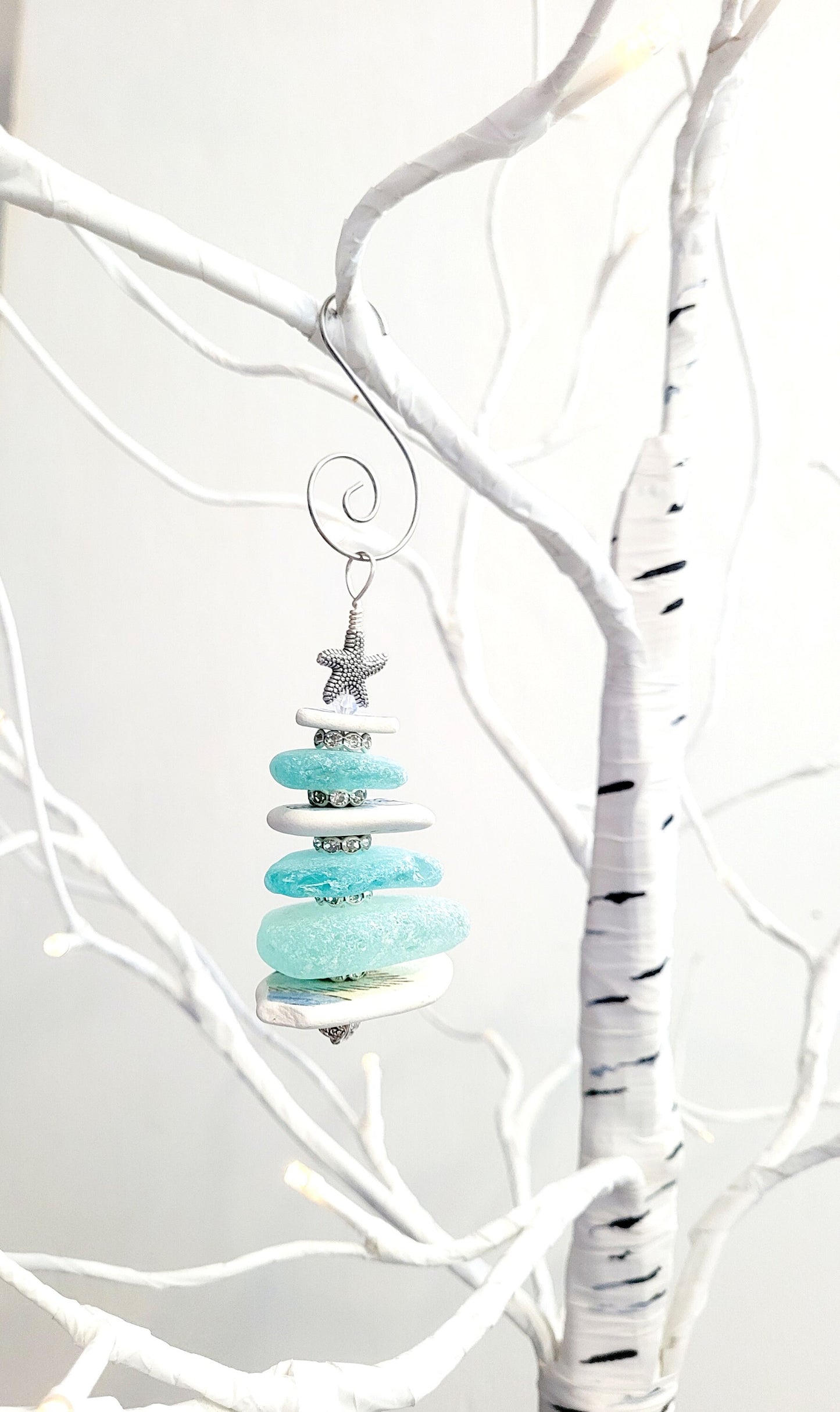 Sea Glass Christmas Tree Ornament/Sea Glass Pine Tree Ornament/Sea Pottery/Genuine Sea Glass Tree Ornament/255