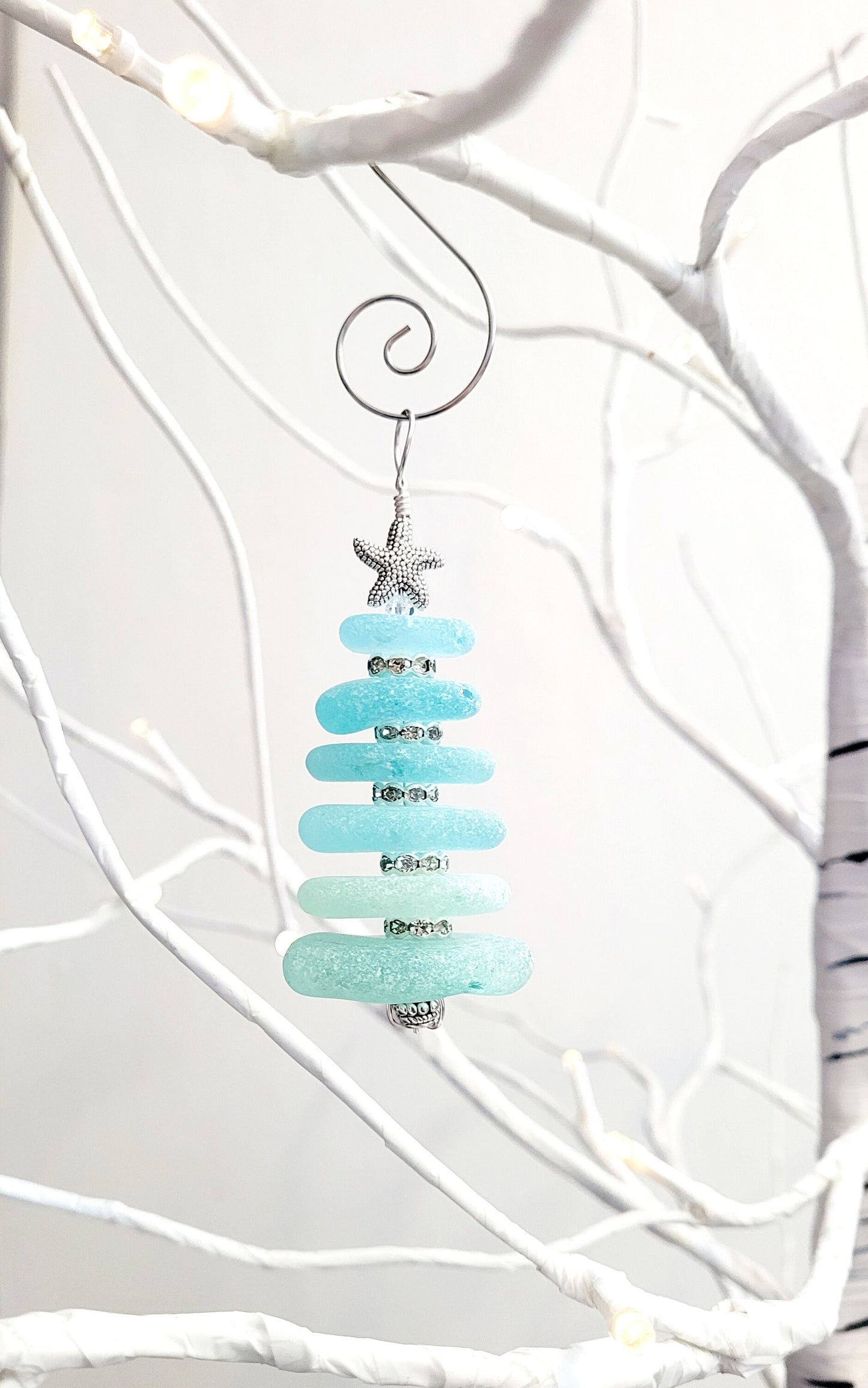 Sea Glass Christmas Tree Ornament/Sea Glass Pine Tree Ornament/Genuine Sea Glass Tree Ornament/256