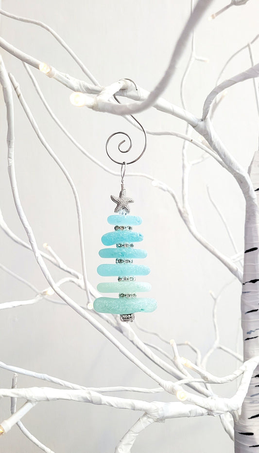 Sea Glass Christmas Tree Ornament/Sea Glass Pine Tree Ornament/Genuine Sea Glass Tree Ornament/256