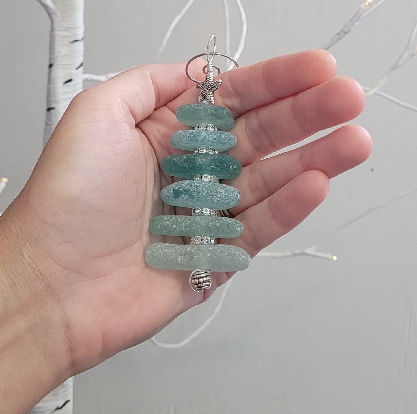 Sea Glass Christmas Tree Ornament/Sea Glass Pine Tree Ornament/Genuine Sea Glass Tree Ornament/257