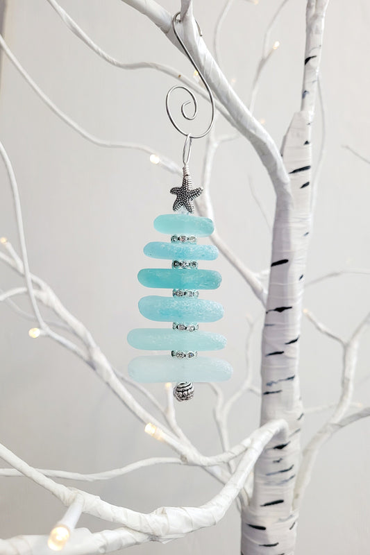 Sea Glass Christmas Tree Ornament/Sea Glass Pine Tree Ornament/Genuine Sea Glass Tree Ornament/259