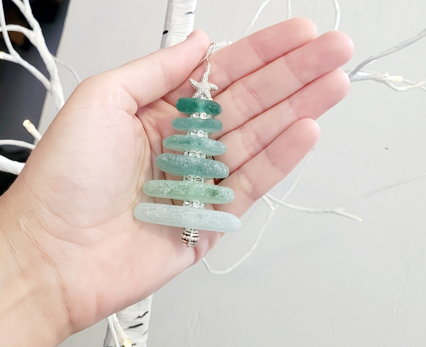 Sea Glass Christmas Tree Ornament/Sea Glass Pine Tree Ornament/Genuine Sea Glass Tree Ornament/260