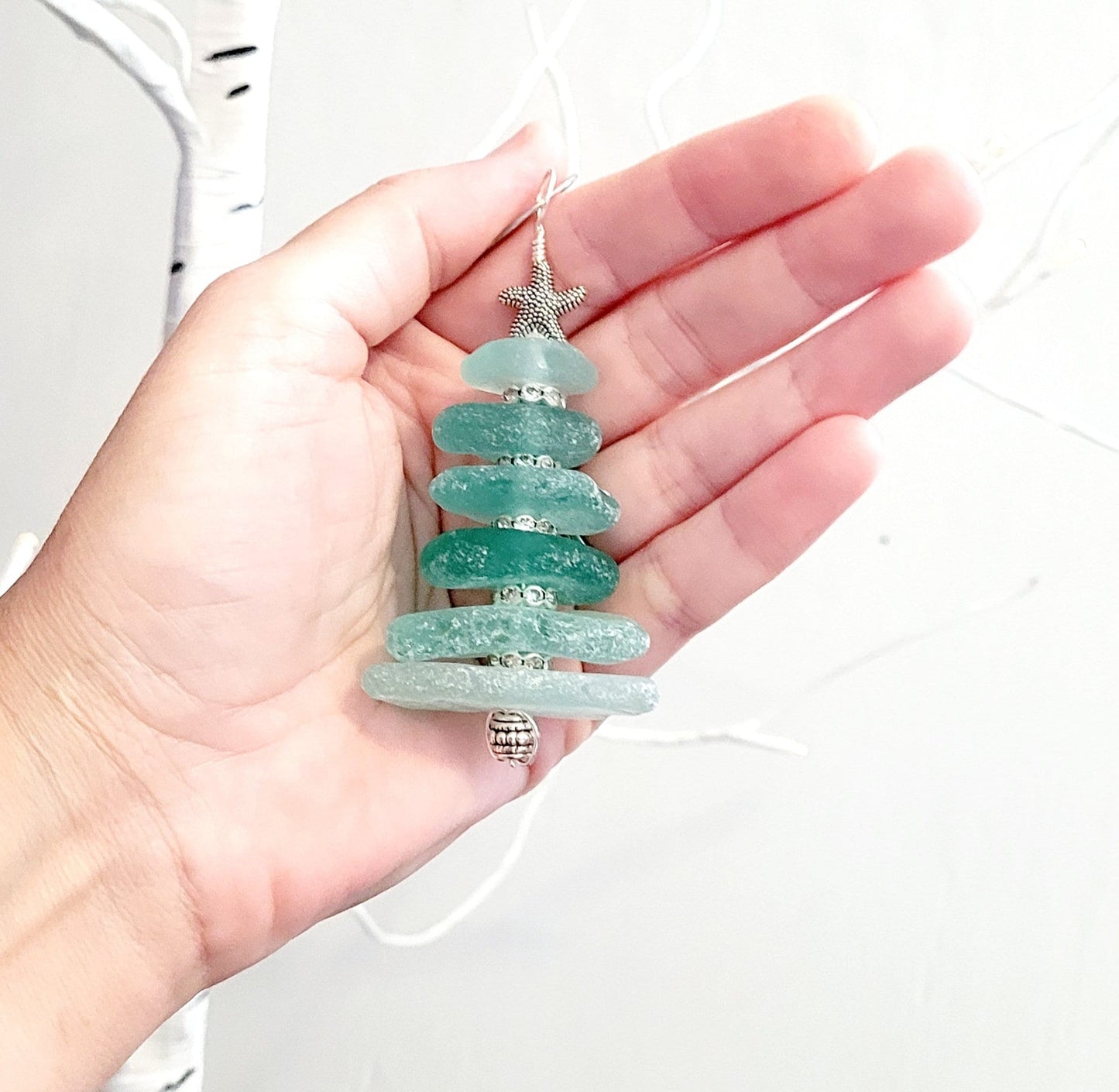 Sea Glass Christmas Tree Ornament/Sea Glass Pine Tree Ornament/Genuine Sea Glass Tree Ornament/263