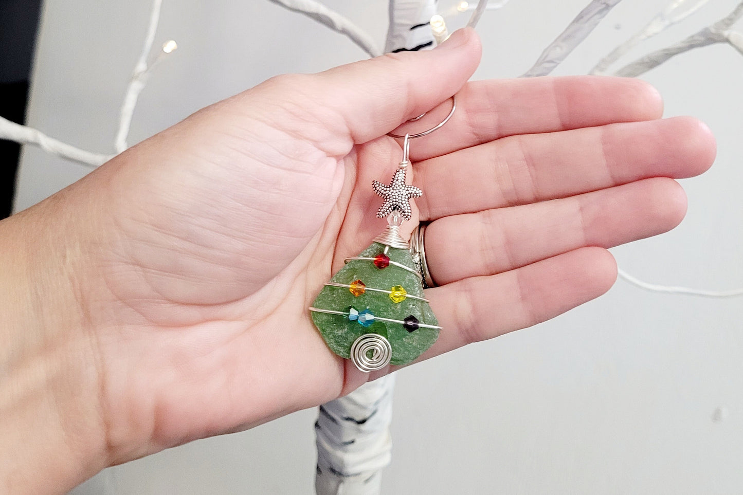 Genuine Sea Glass Christmas Tree Pendant/Sea Glass Christmas Tree Ornament/Coastal Ornament/Beach Decor/12d