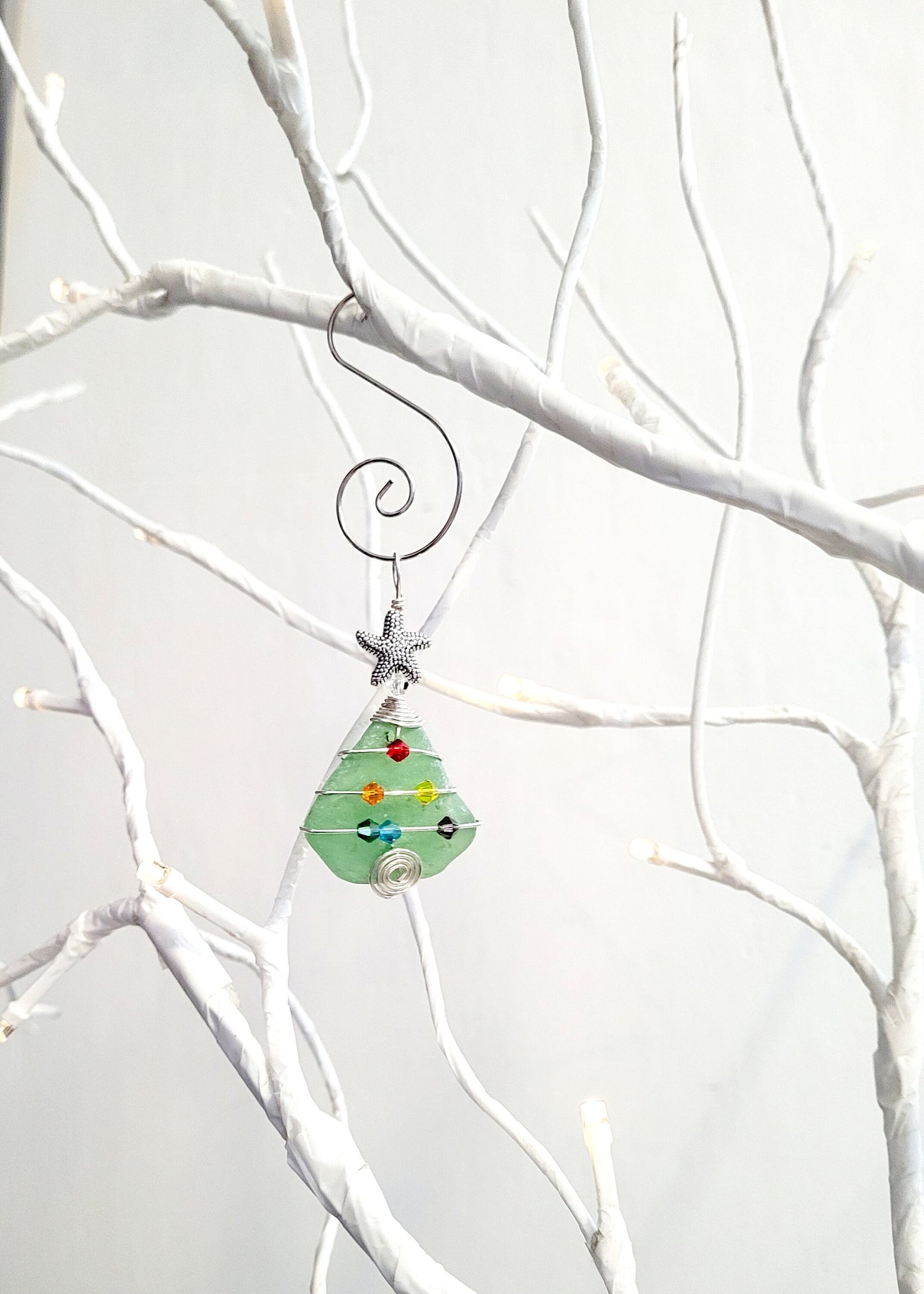 Genuine Sea Glass Christmas Tree Pendant/Sea Glass Christmas Tree Ornament/Coastal Ornament/Beach Decor/12d