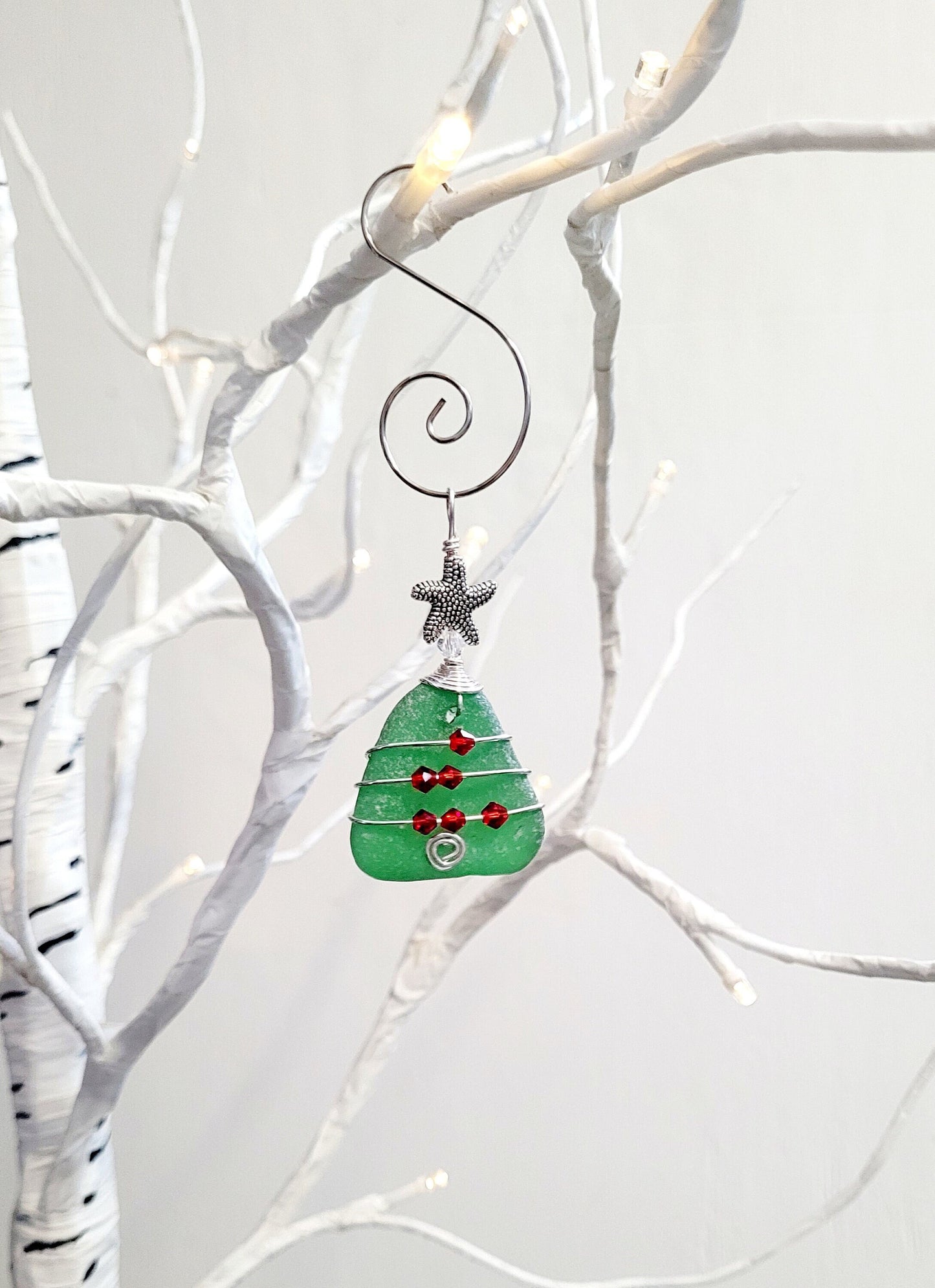 Genuine Sea Glass Christmas Tree Pendant/Sea Glass Christmas Tree Ornament/Coastal Ornament/Beach Decor/13d