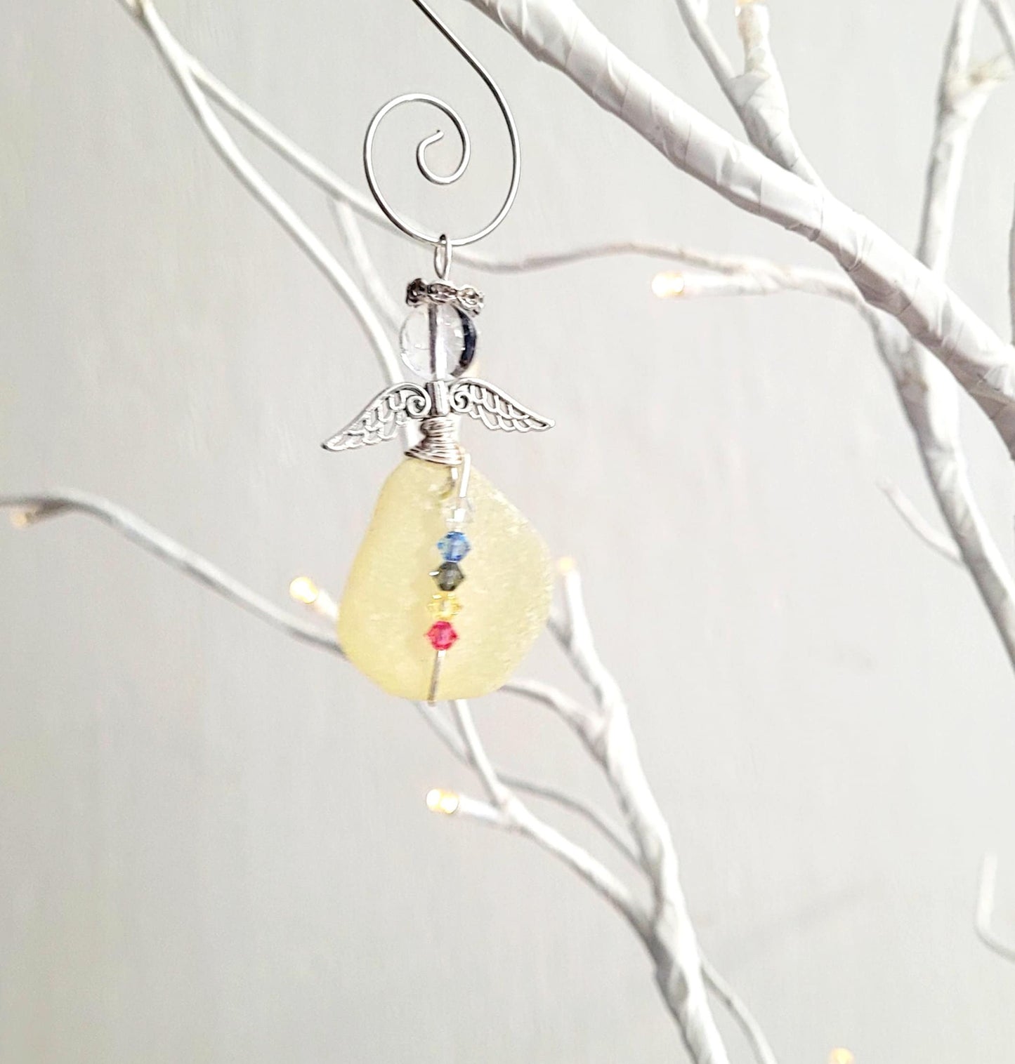 Genuine Sea Glass Angel Sun Catcher/Angel Car Charm/Angel Pendant/Angel Ornament/Get Well Gift/Religious Gift/Gift for Her/Birthday Gift/129