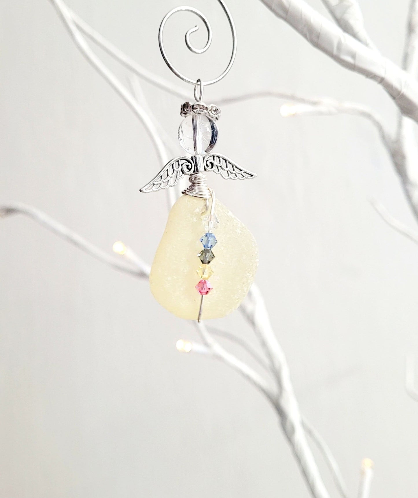 Genuine Sea Glass Angel Sun Catcher/Angel Car Charm/Angel Pendant/Angel Ornament/Get Well Gift/Religious Gift/Gift for Her/Birthday Gift/129