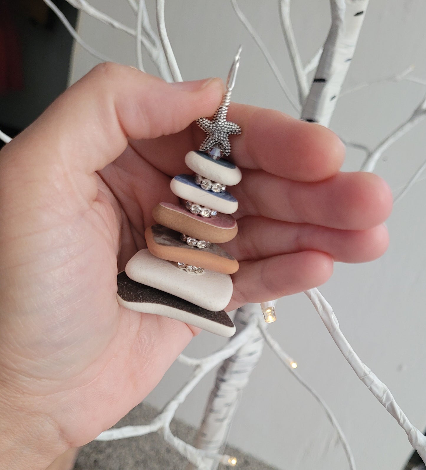 Sea Glass Christmas Tree Ornament/Sea Glass Pine Tree Ornament/Sea Pottery/Genuine Sea Glass Tree Ornament/265