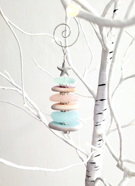 Sea Glass Christmas Tree Ornament/Sea Glass Pine Tree Ornament/Genuine Sea Glass Tree Ornament/274