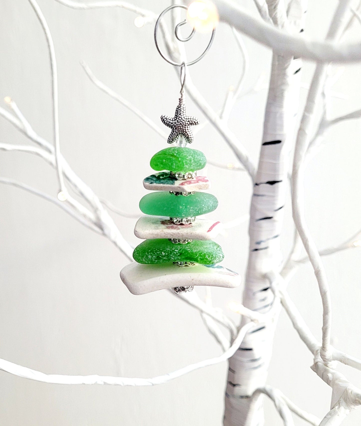 Sea Glass Christmas Tree Ornament/Sea Glass Pine Tree Ornament/Genuine Sea Glass Tree Ornament/275