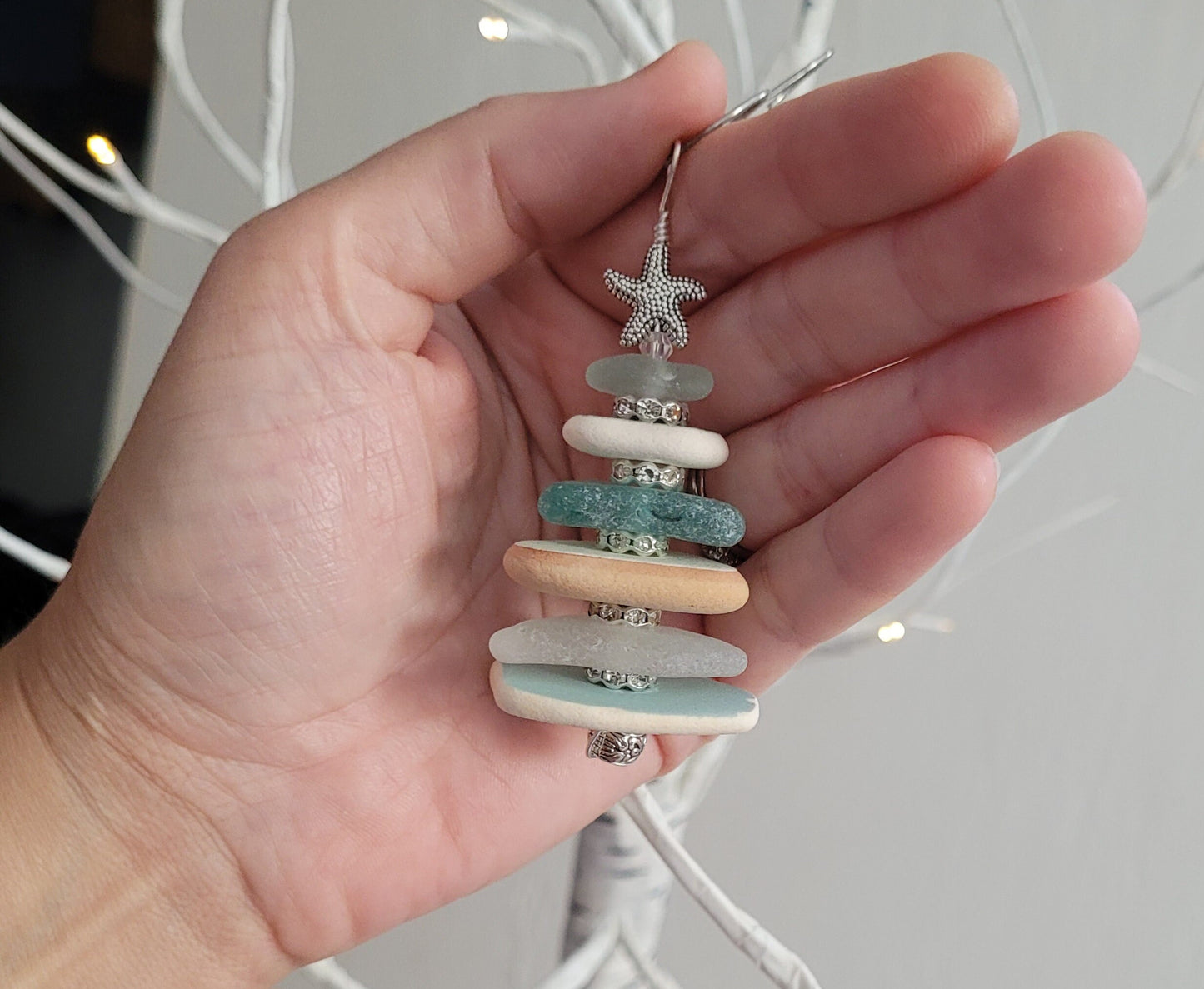 Sea Glass Christmas Tree Ornament/Sea Glass Pine Tree Ornament/Genuine Sea Glass Tree Ornament/280