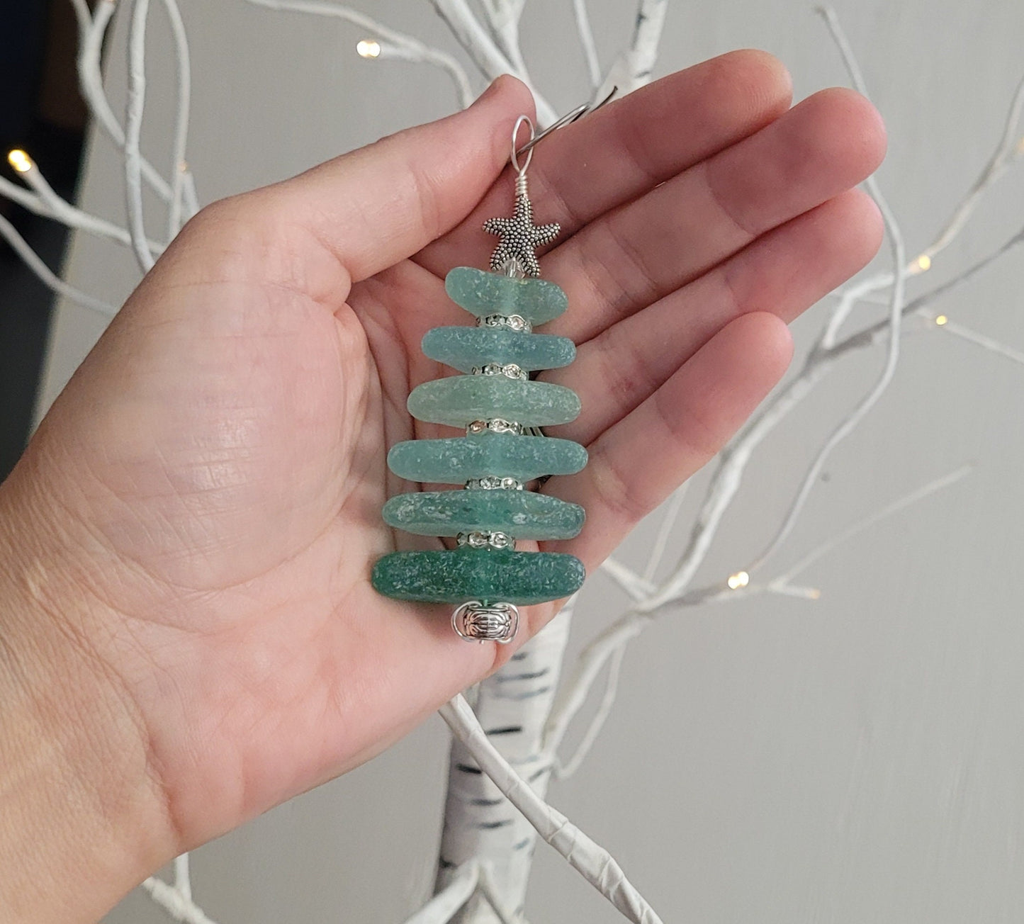 Sea Glass Christmas Tree Ornament/Sea Glass Pine Tree Ornament/Genuine Sea Glass Tree Ornament/289