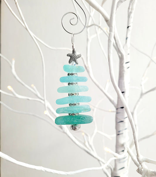 Sea Glass Christmas Tree Ornament/Sea Glass Pine Tree Ornament/Genuine Sea Glass Tree Ornament/289