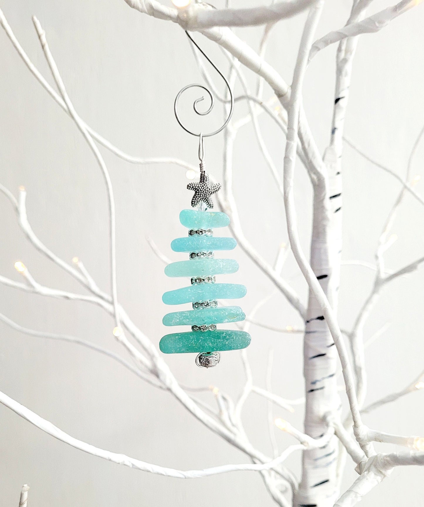 Sea Glass Christmas Tree Ornament/Sea Glass Pine Tree Ornament/Genuine Sea Glass Tree Ornament/289