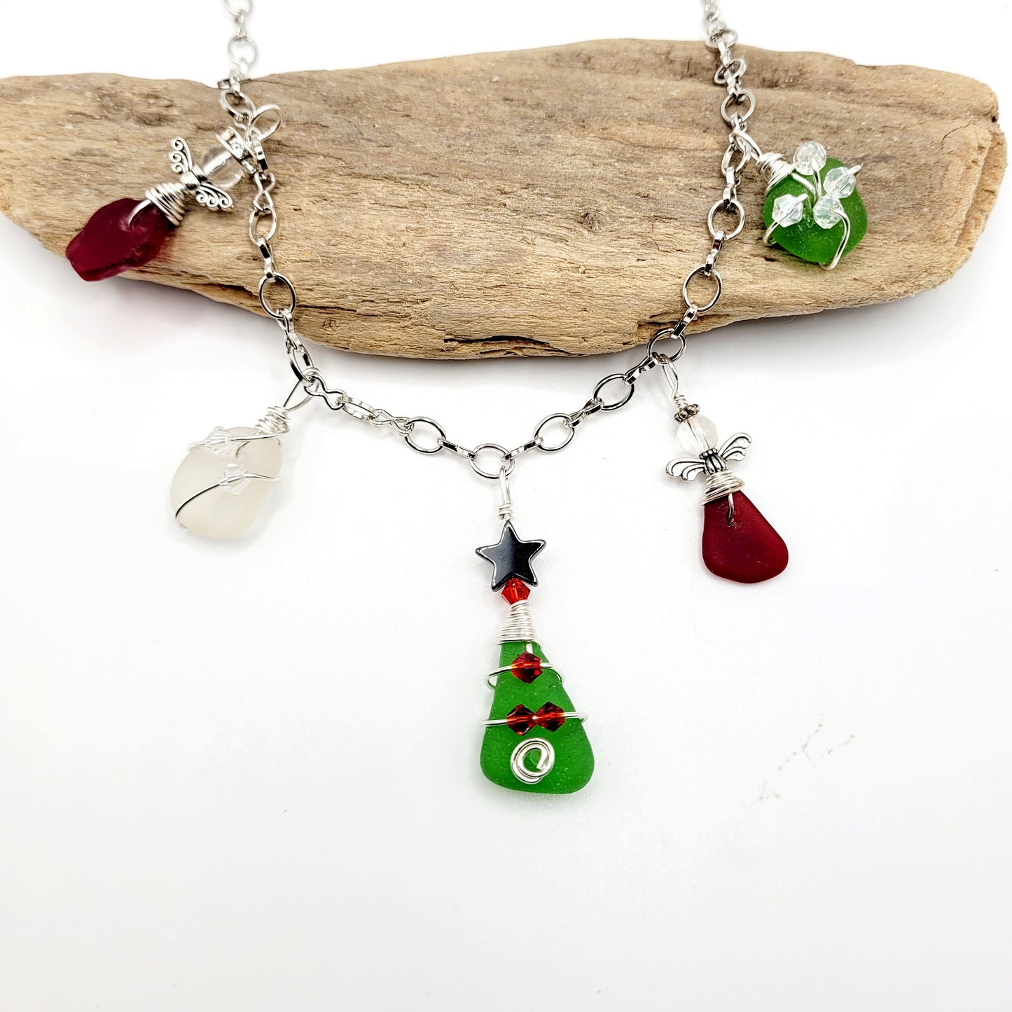 Sea Glass Necklace/Genuine Sea Glass/Sea Glass Charm Necklace/Christmas Charm Necklace/Sea Glass Christmas/Authentic Sea Glass/107