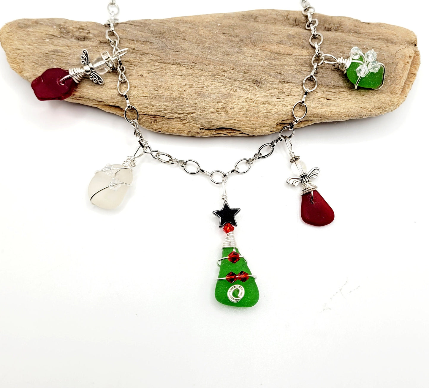 Sea Glass Necklace/Genuine Sea Glass/Sea Glass Charm Necklace/Christmas Charm Necklace/Sea Glass Christmas/Authentic Sea Glass/107